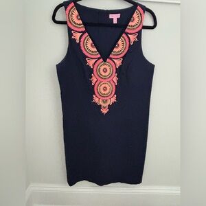 Lilly Pulitzer Navy Dress with Coral Embroidery